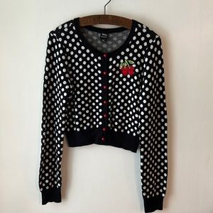 Disney Her Universe Minnie Mouse Polka Dots and Cherries Cardigan.  Size medium